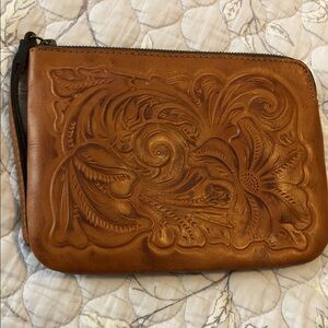 Patricia Nash Embossed Floral Tan Clutch